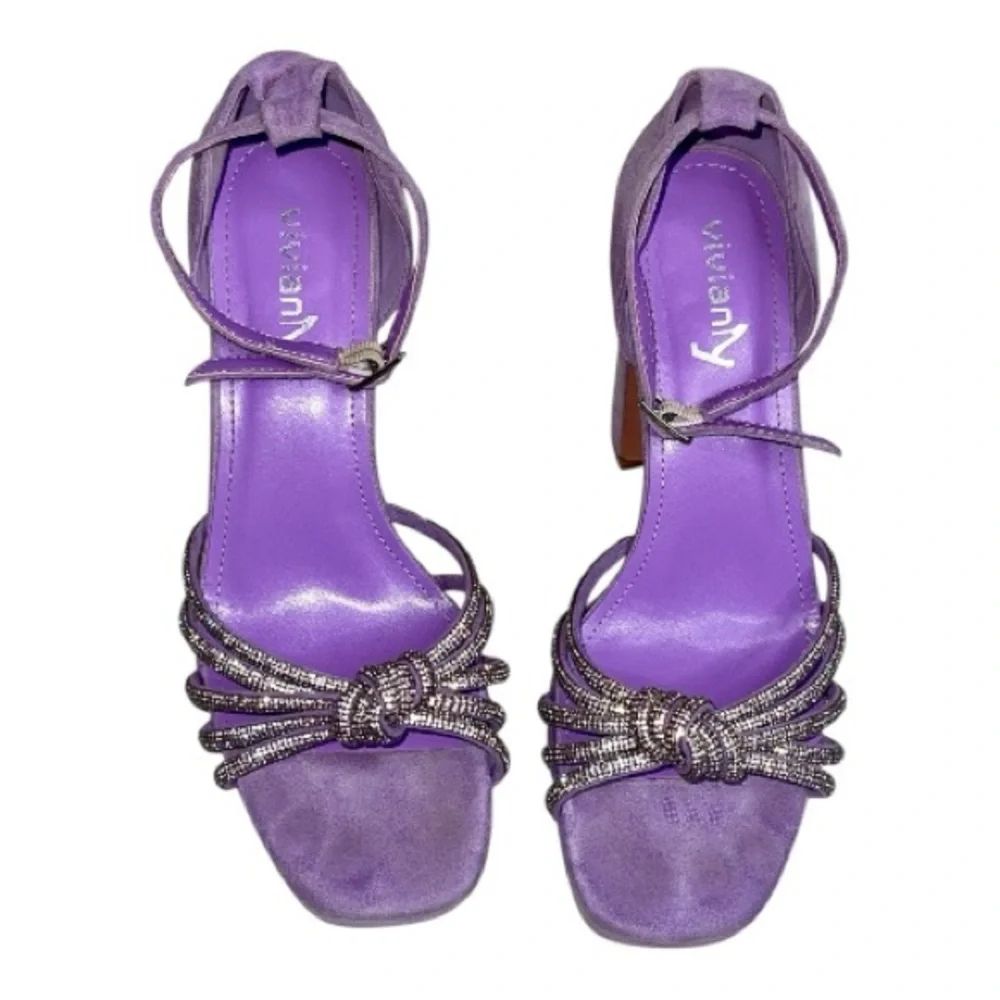 Vivianly Women's Rhinestone Platform Chunky Heels Sz 8 - Picture 1 of 10